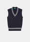 Men's cable knit cricket slipover in dark navy with an ecru trim