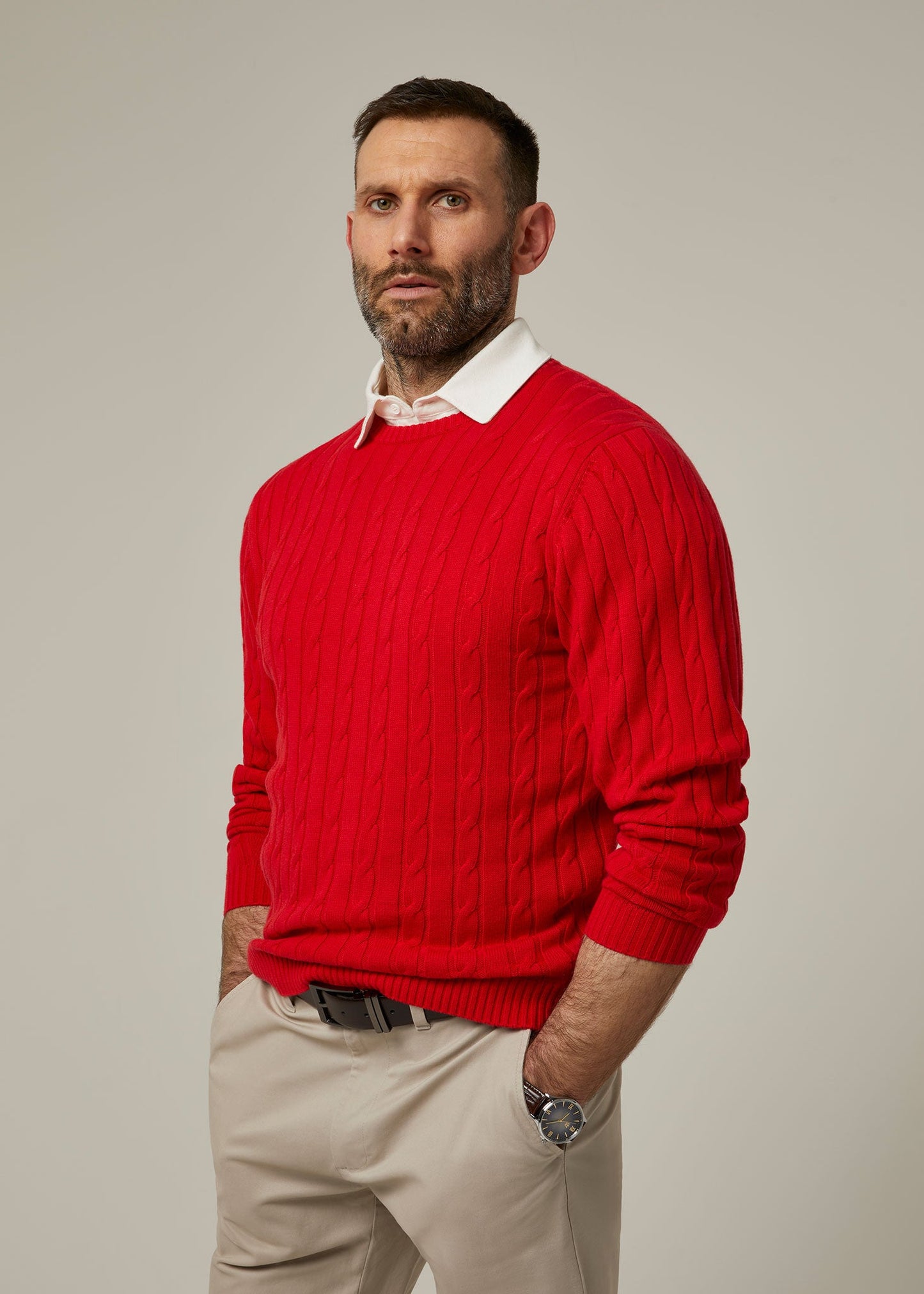 Honley Cotton Cashmere Cable Knit Jumper In Rosso