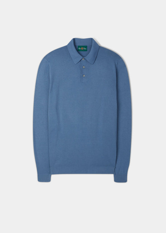 Emsworth Cotton Long Sleeve Polo Shirt in Airforce
