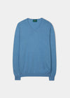 Carolina blue luxury cotton jumper with a vee neck.