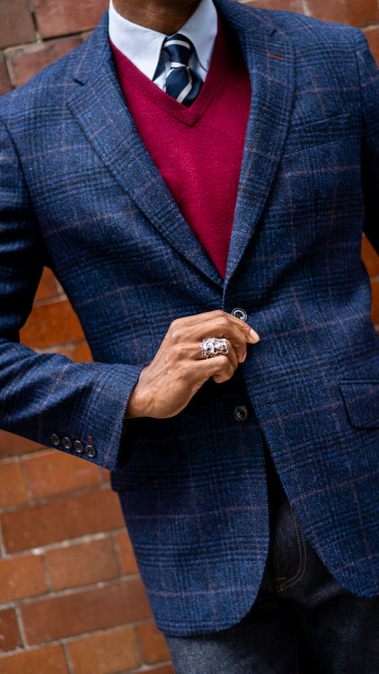Men s Cotton Blazer In Navy Alan Paine USA