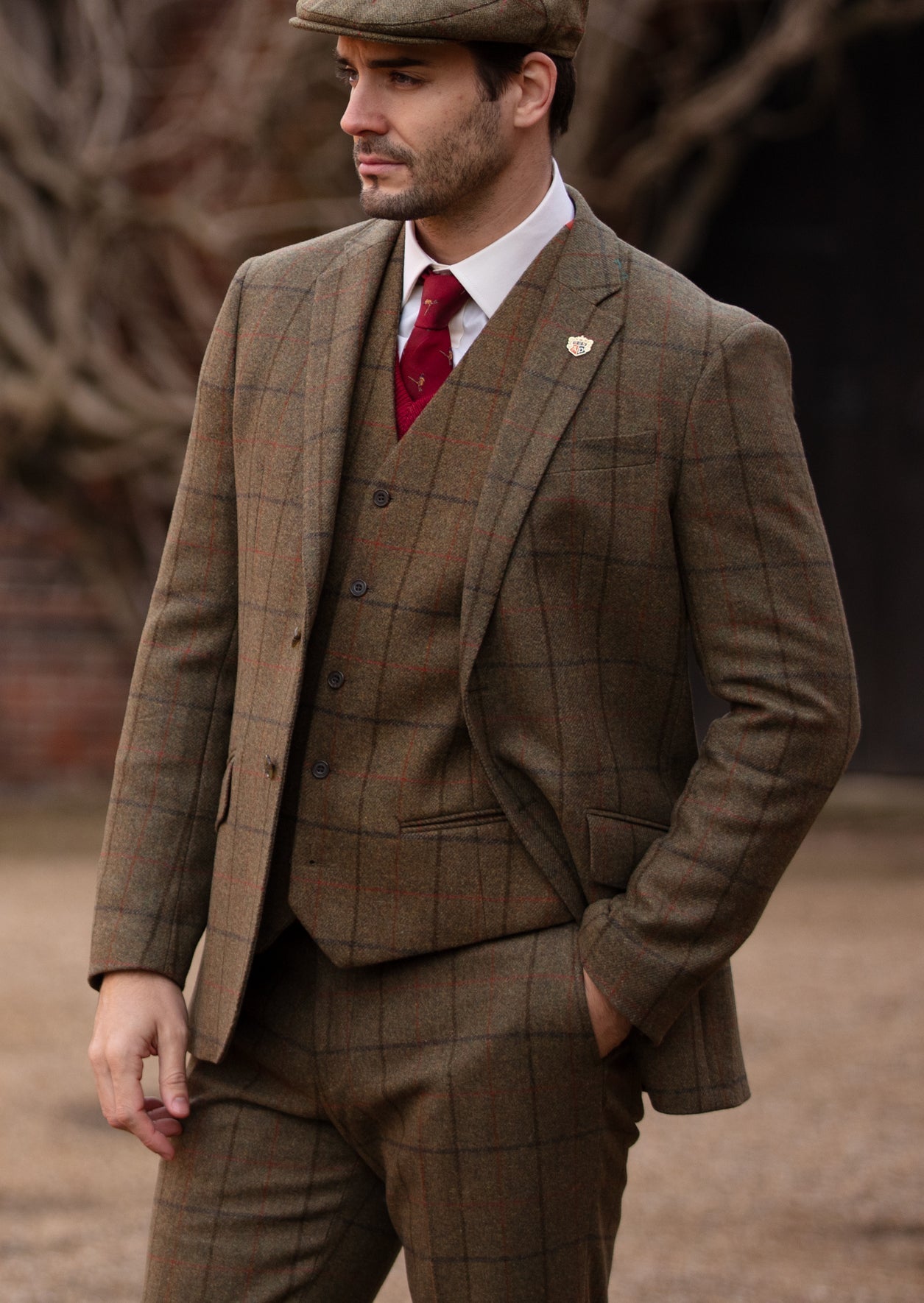 Combrook Men's Tweed Lined-Back Waistcoat In Thyme - Regular Fit