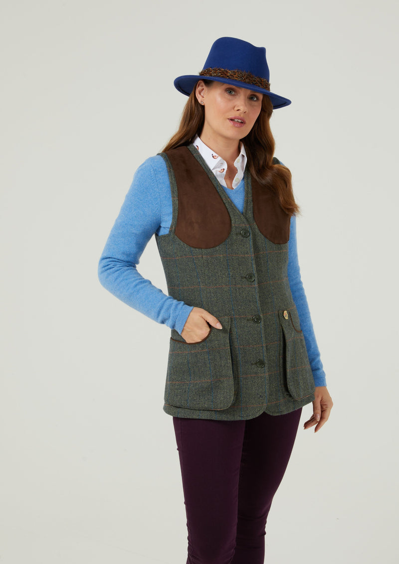 Combrook Ladies Tweed Shooting Vest In Spruce