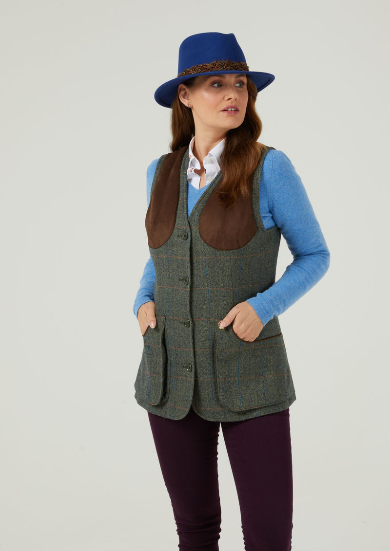 Combrook Ladies Tweed Shooting Vest In Spruce