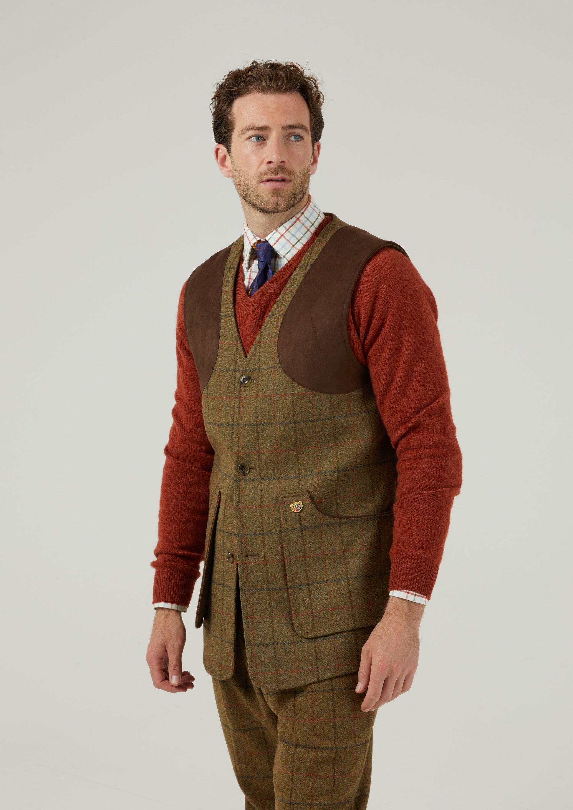 Combrook Men's Tweed Shooting Waistcoat in Thyme 