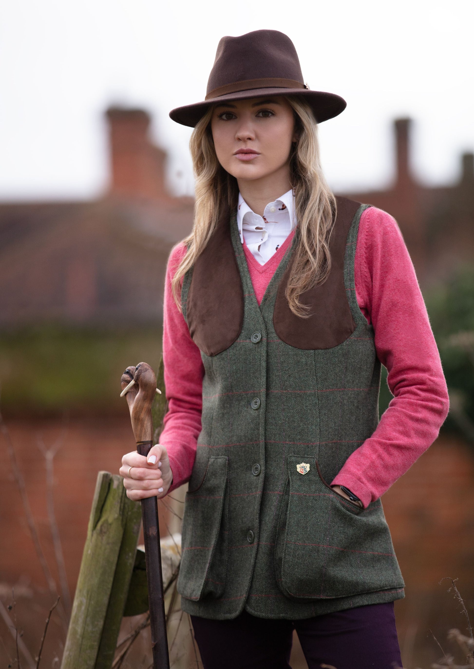Combrook Ladies Tweed Shooting Waistcoat In Heath