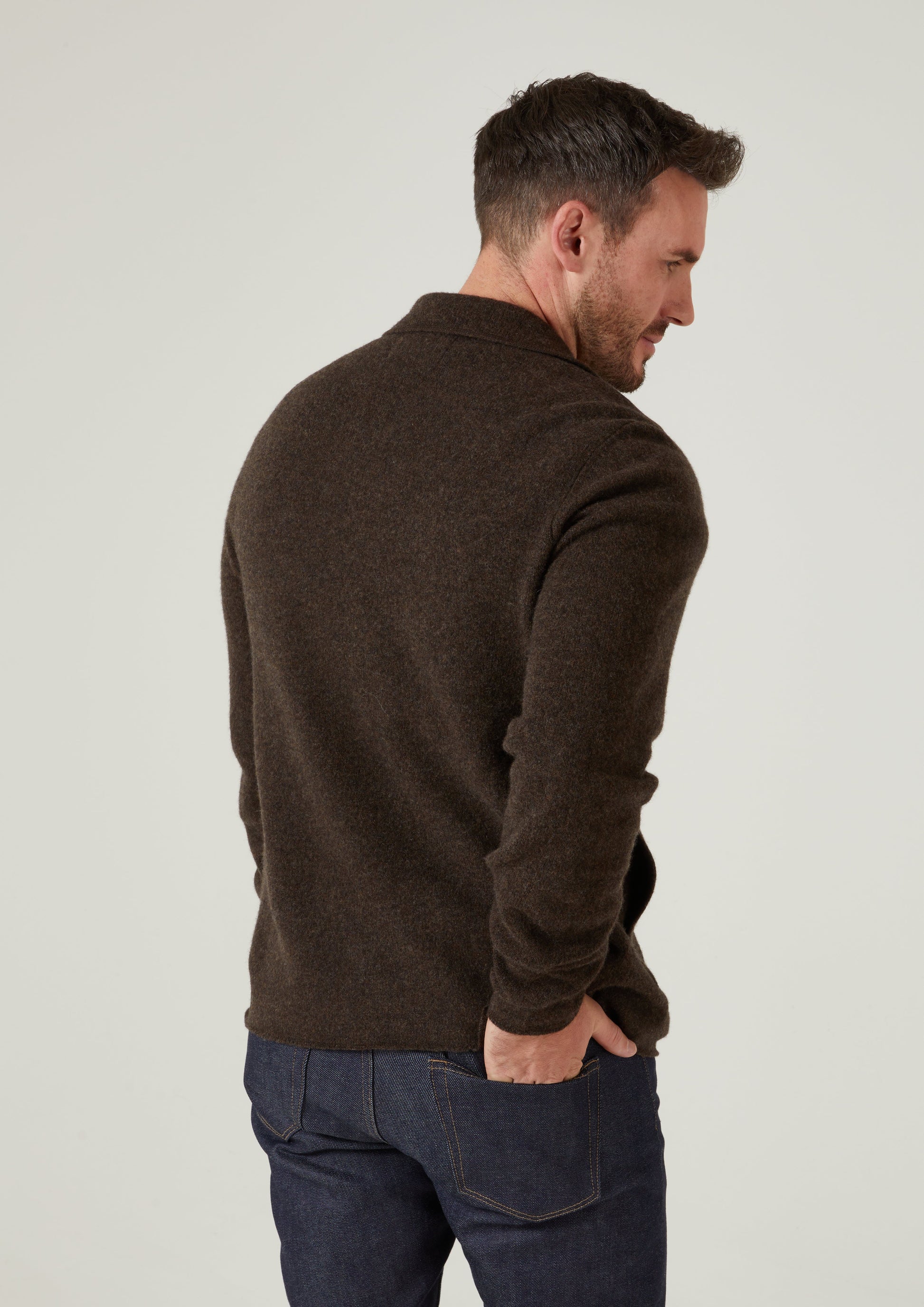 Ferndale Men's Knitted Lambswool Shirt In Cocoa