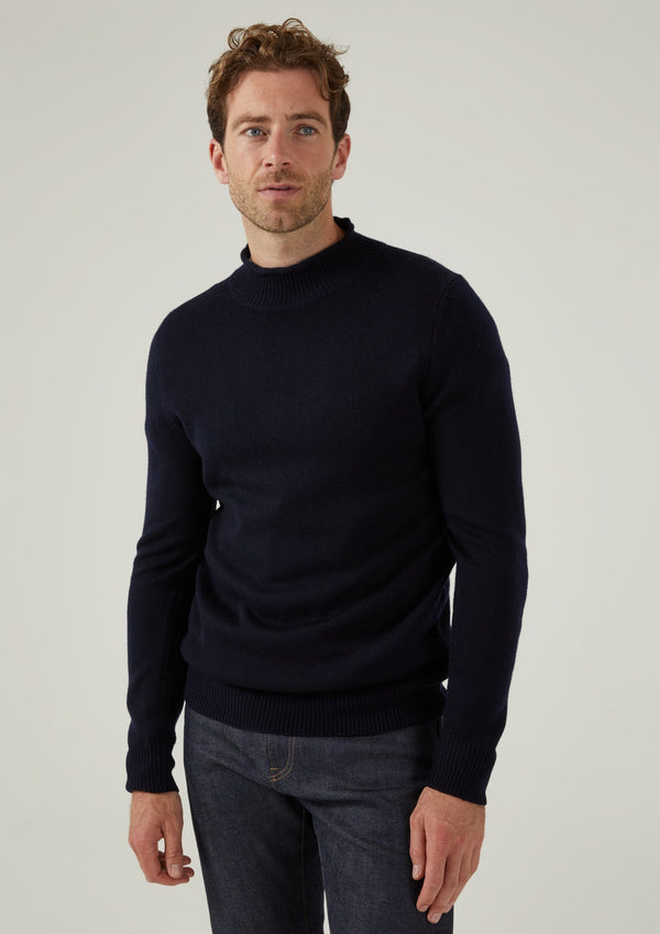 Fordwich Rolled Collar Jumper In Dark Navy 