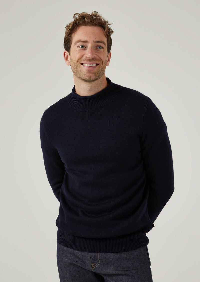 Fordwich Rolled Collar Jumper In Dark Navy 