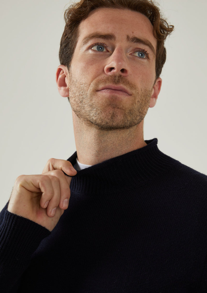 Fordwich Rolled Collar Jumper In Dark Navy 