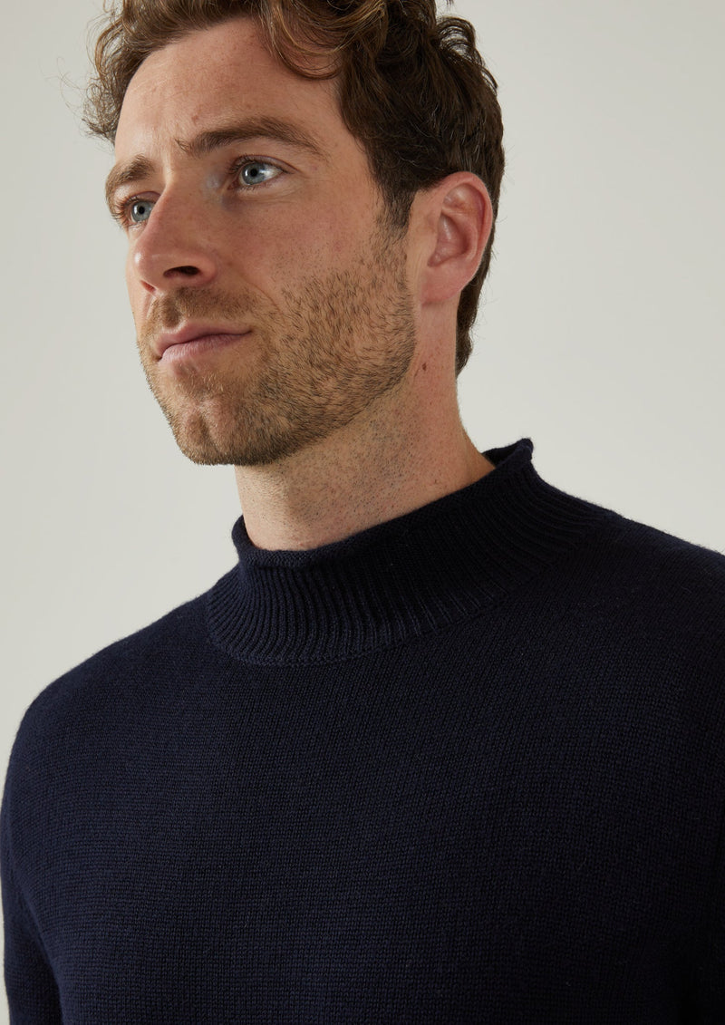 Fordwich Rolled Collar Jumper In Dark Navy 