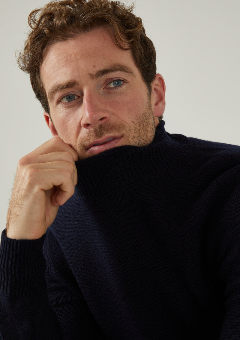 Fordwich Rolled Collar Jumper In Dark Navy 
