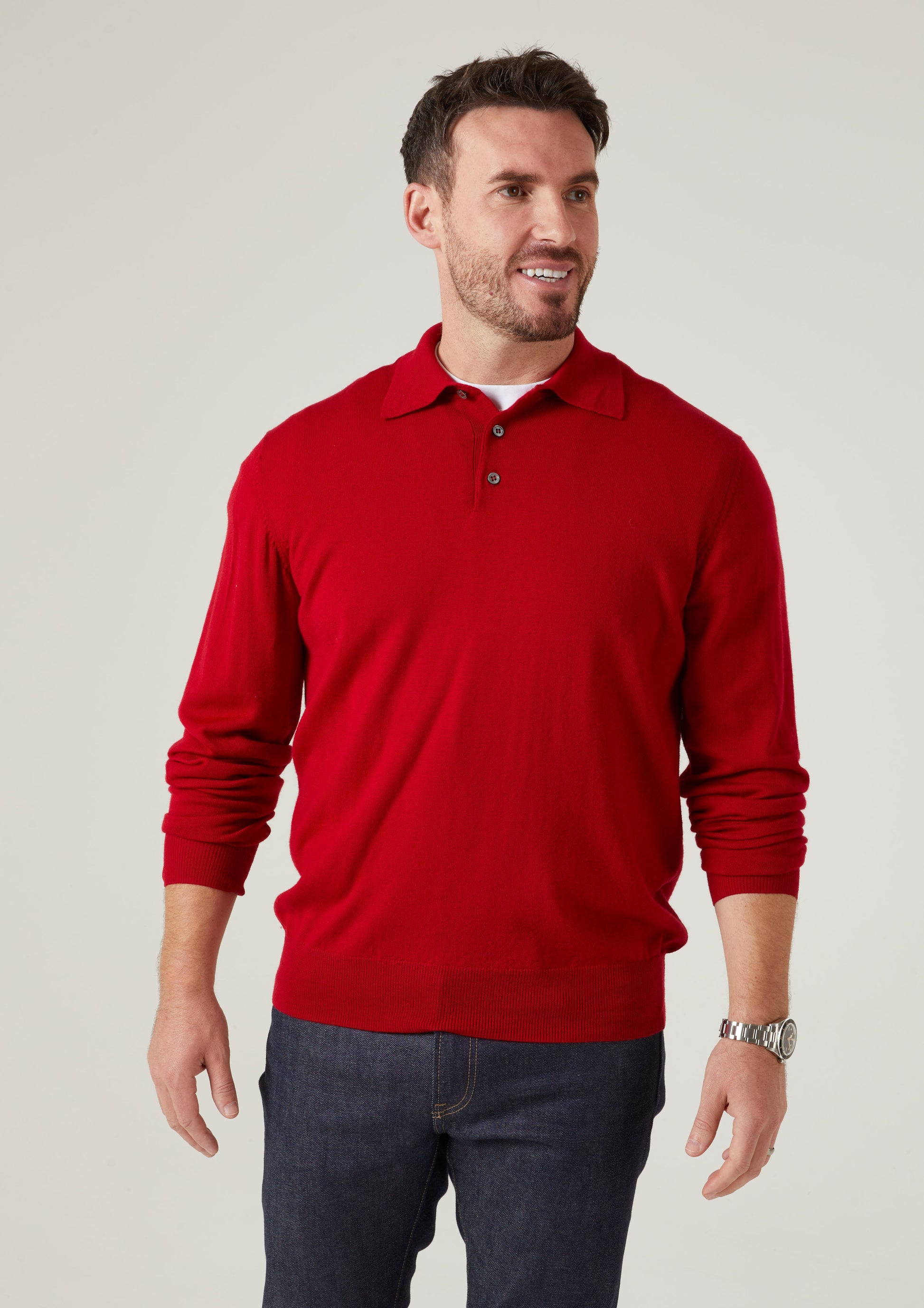 Hindhead Men's Merino Wool Polo Shirt in Chianti