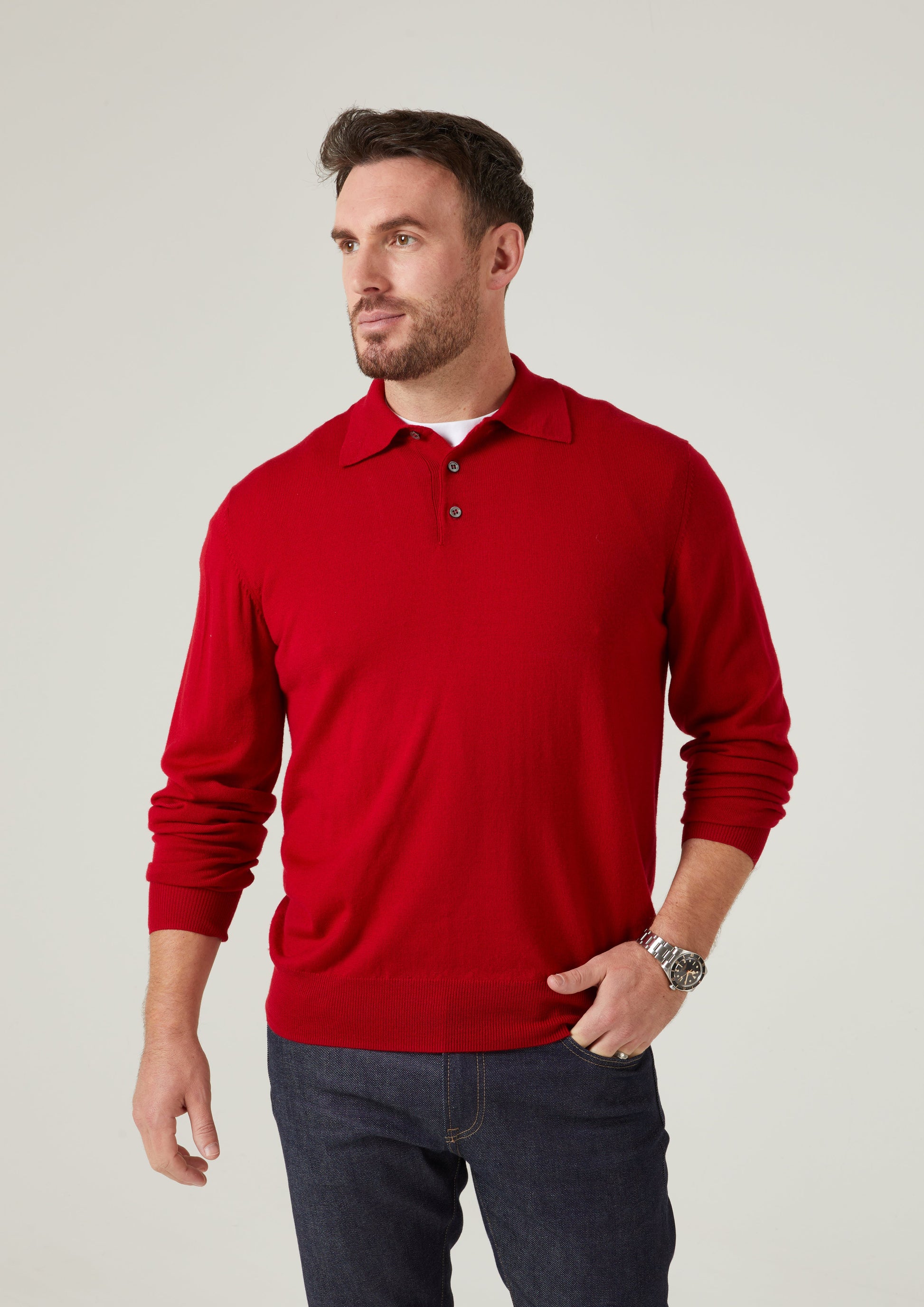 Hindhead Men's Merino Wool Polo Shirt in Chianti