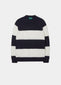Wide stripe cotton jumper with a crew neck in dark navy & ecru.