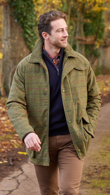 Surrey Tweed Coat In Moss