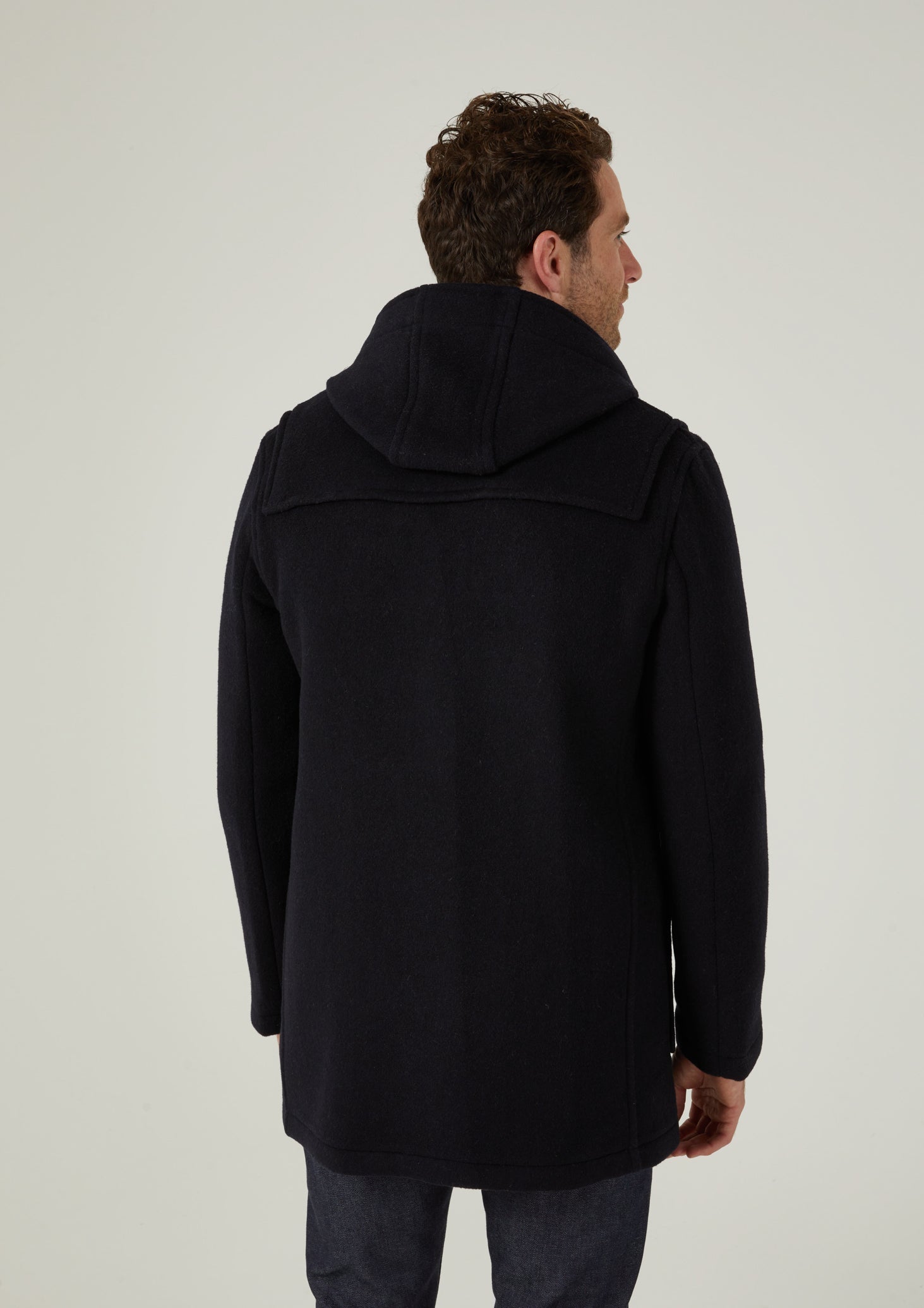 Alcombey Check Back Duffle Coat In Navy – Alan Paine USA