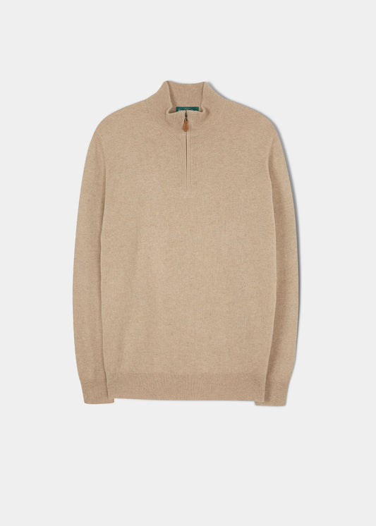 Hanbury Cashmere Zipped Mock Neck Sweater in Linen - Regular Fit