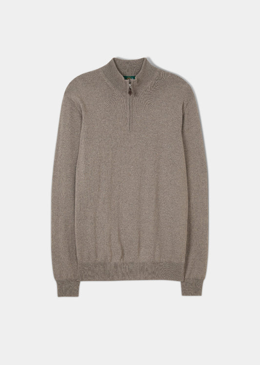 Men's Merino Wool 1/4 Zip Mock Neck Jumper in Mushroom