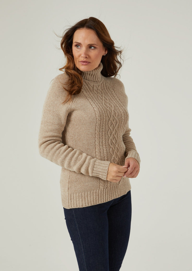 Brightmere Ladies Roll Neck Sweater In Biscuit