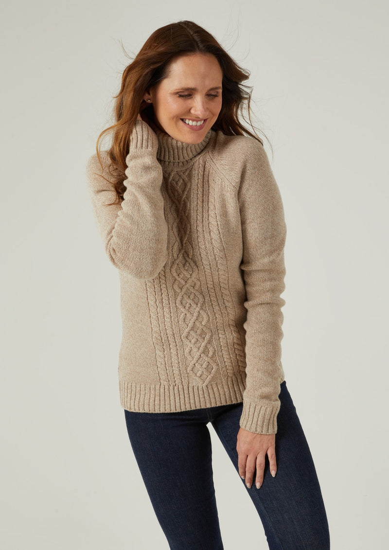 Brightmere Ladies Roll Neck Sweater In Biscuit