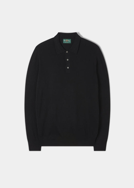 Tresswell Geelong Wool Long Sleeve Polo Shirt in Black - Regular Fit