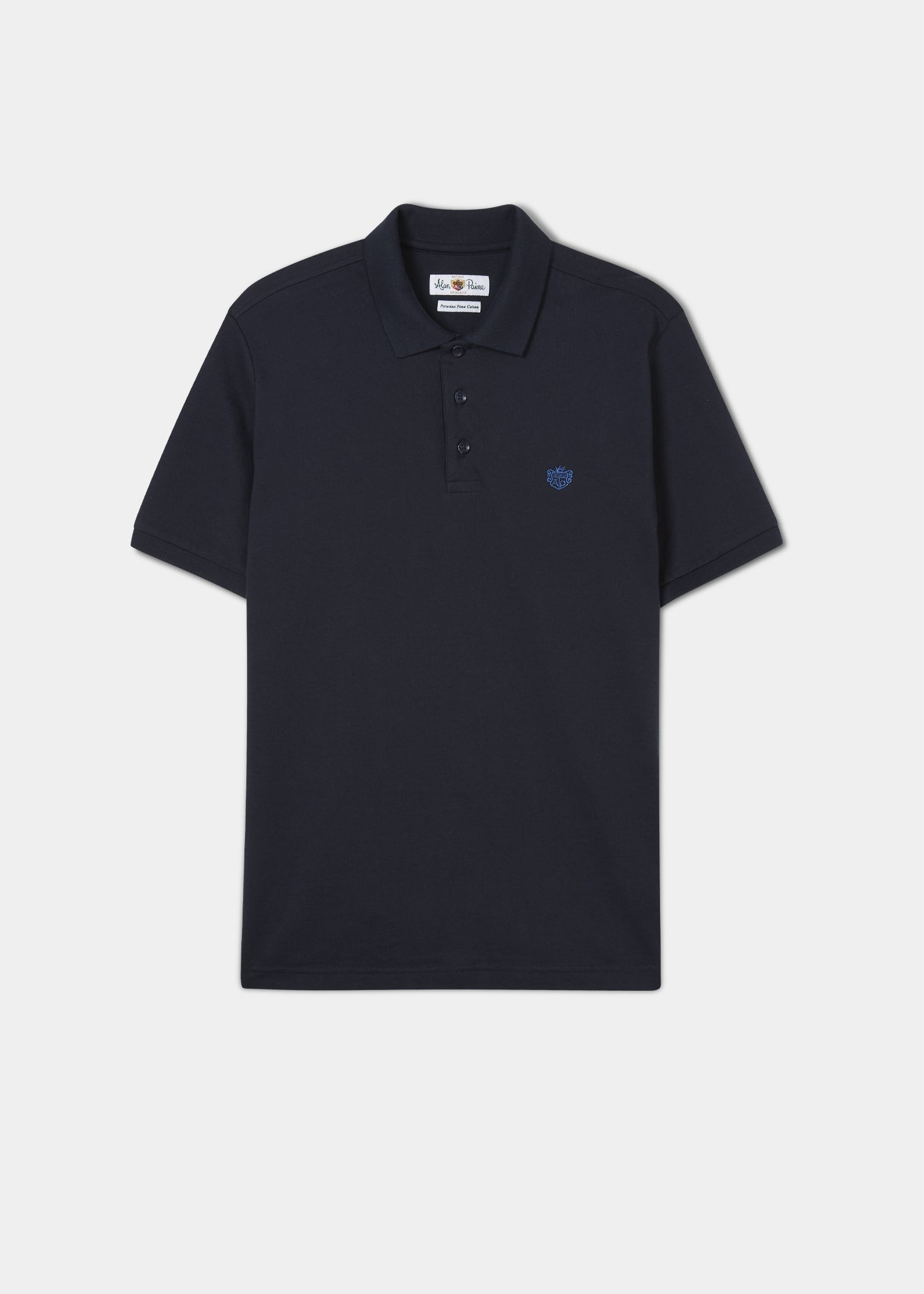 Pima cotton polo shirt in navy with AP emblem.