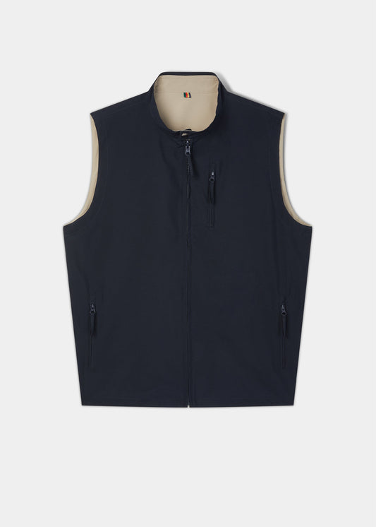 Lettoch Reversible Lightweight Summer Gilet In Navy and Beige