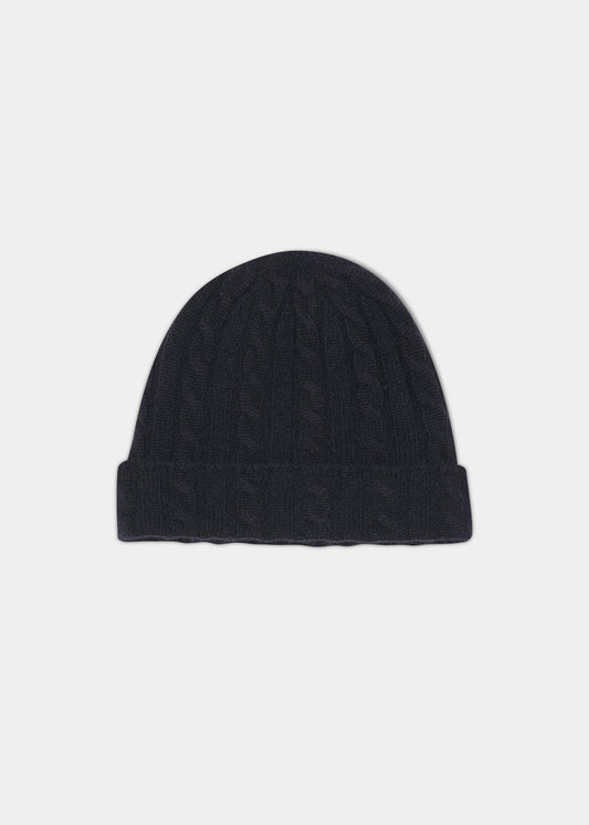 Rochester Cable and Bar Cashmere Beanie In Dark Navy
