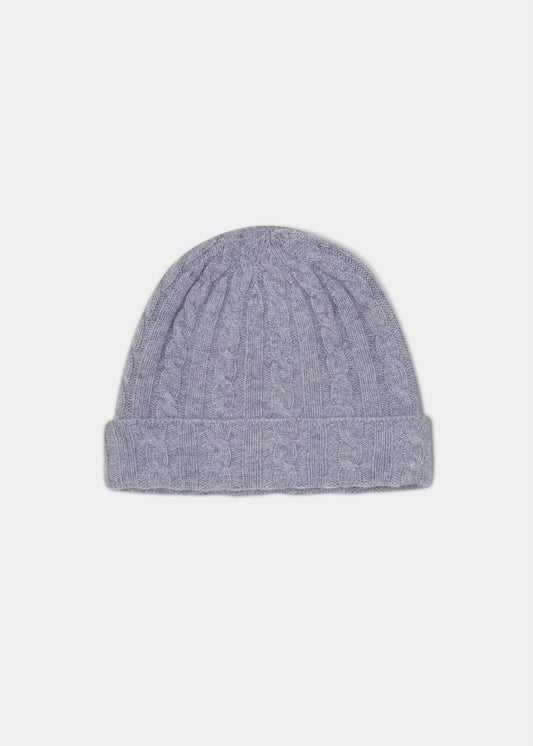 Rochester Cable and Bar Cashmere Beanie In Light Grey Mix