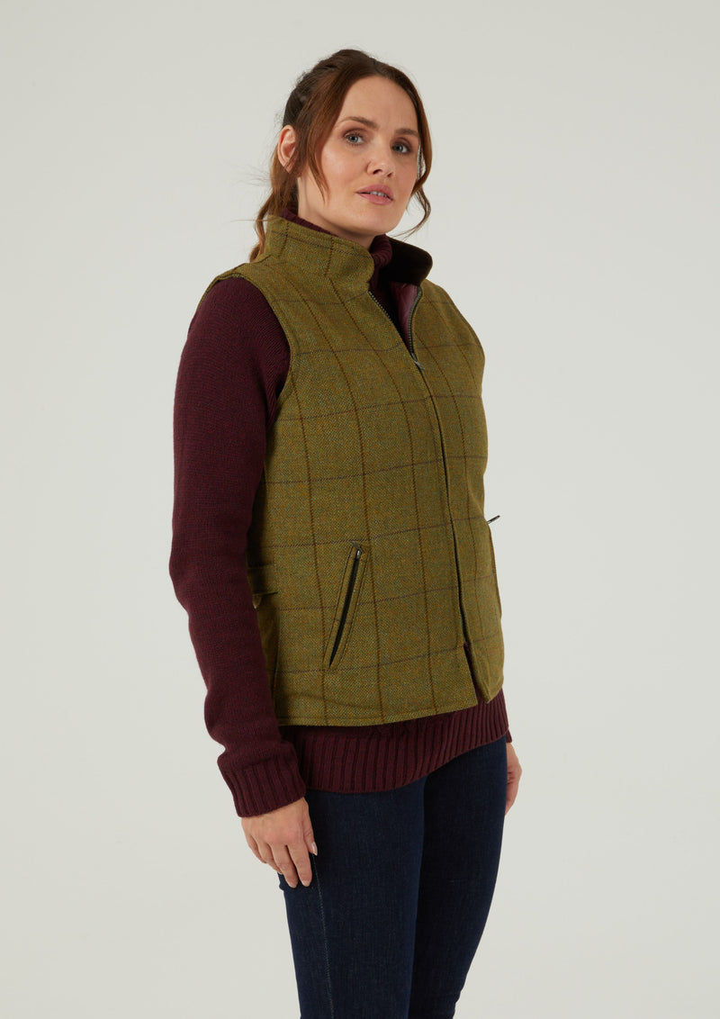 Rutland Ladies Tweed Vest In Lichen