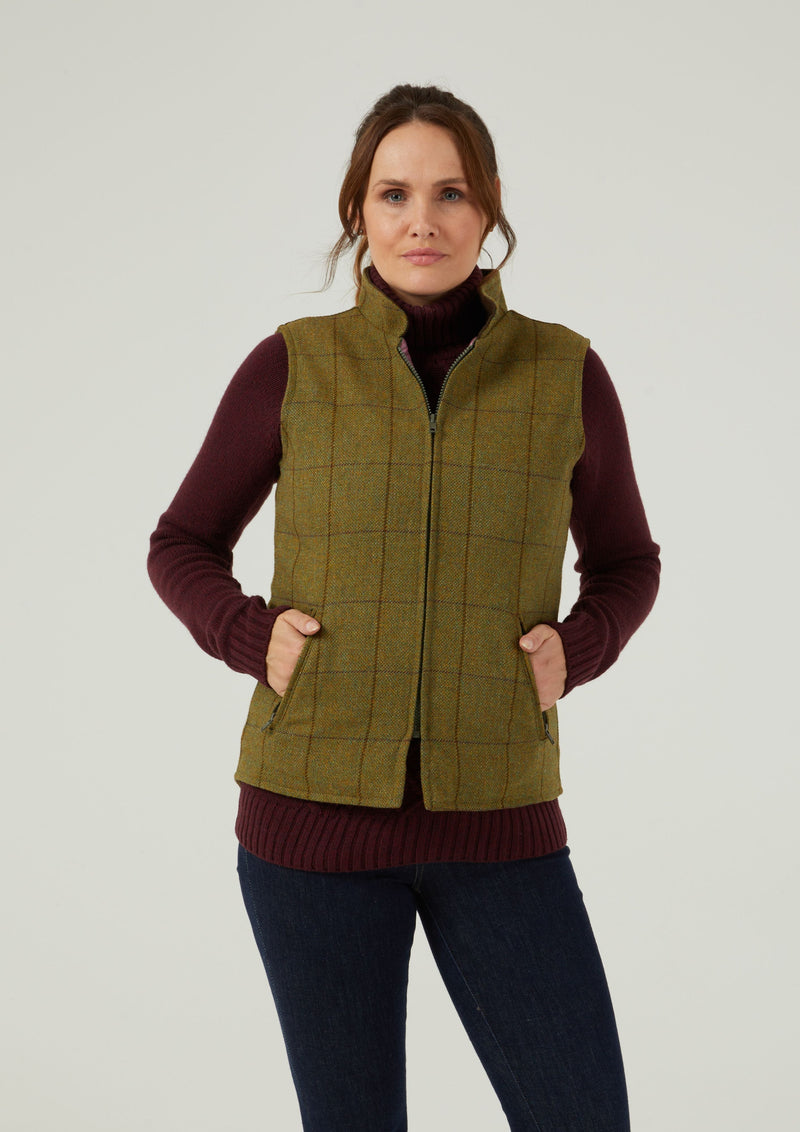 Rutland Ladies Tweed Vest In Lichen